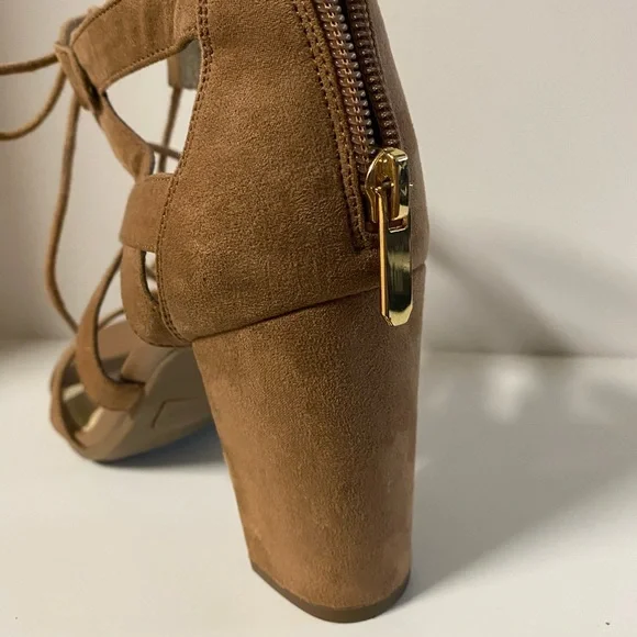 Francescas Collection Eliza Women’s 7 Lace Up Heels Open Toe Sandals Cut Out Tan - Picture 9 of 12